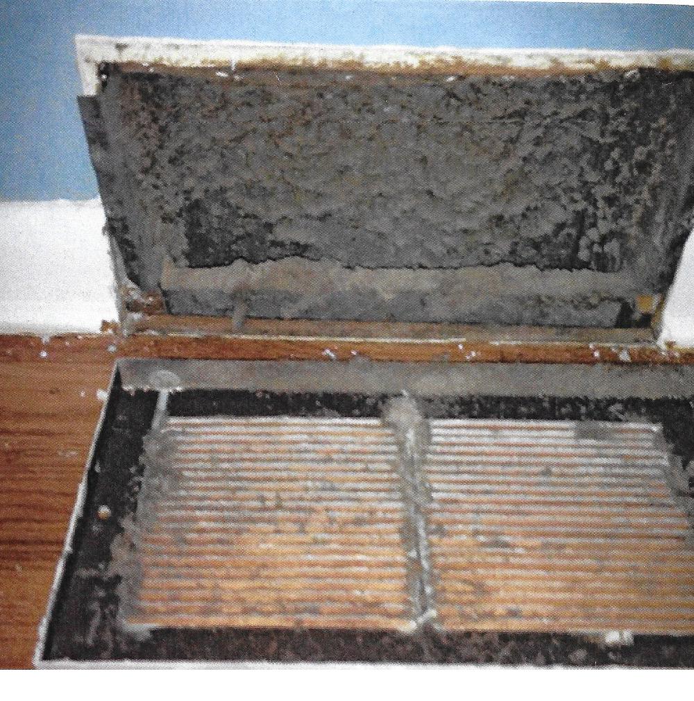Mold growth on heating ductwork dirt build-up